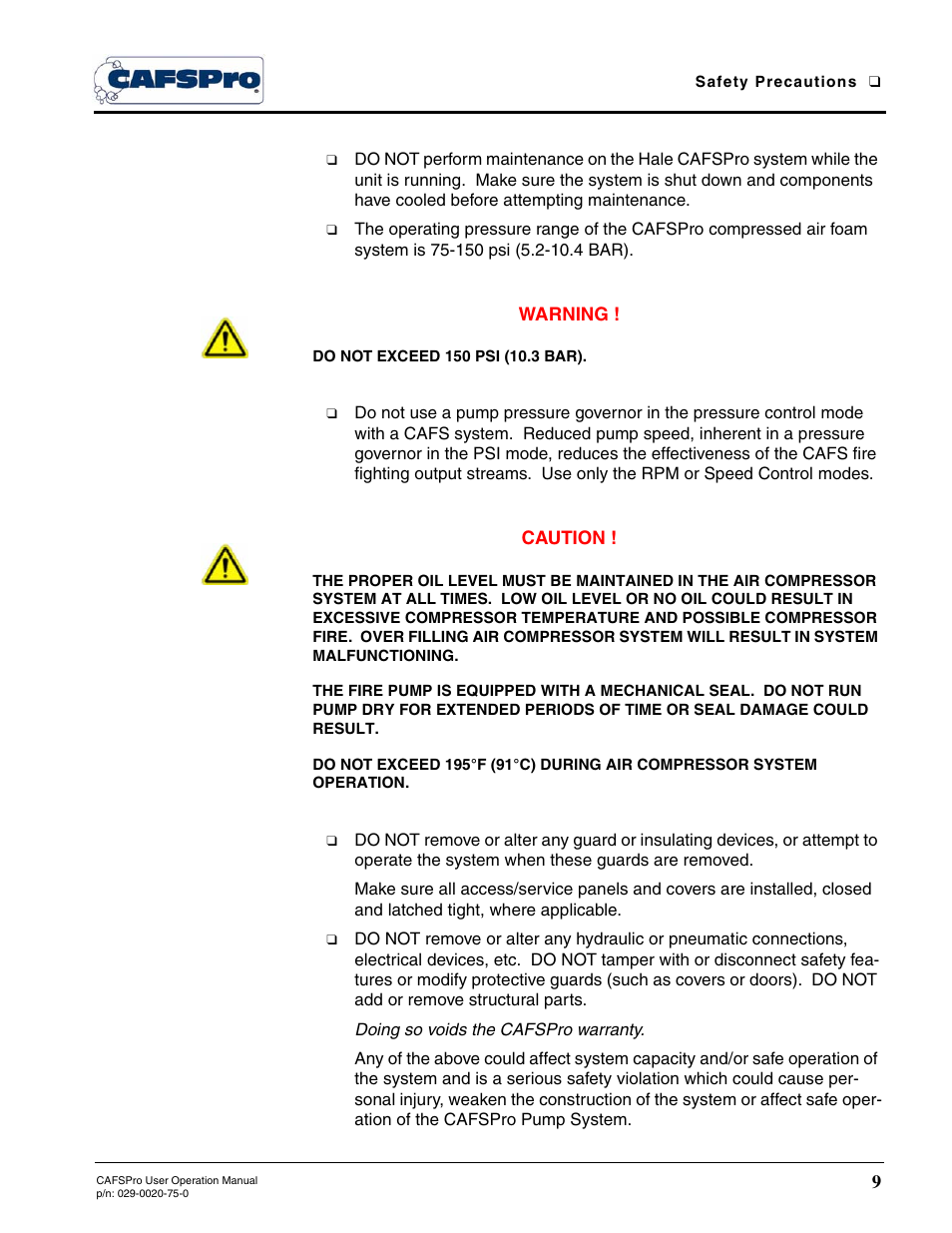 Hale CAFSPro User Manual | Page 9 / 72