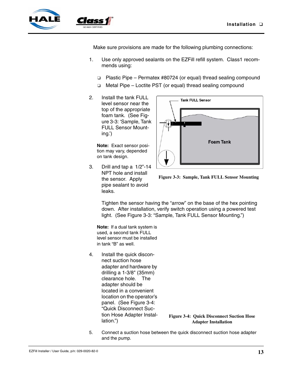 Figure 3-3: sample, tank full sensor mounting, Figure 3-3:sample, tank full sensor mounting | Class1 EZFill Foam Refill User Manual | Page 13 / 46