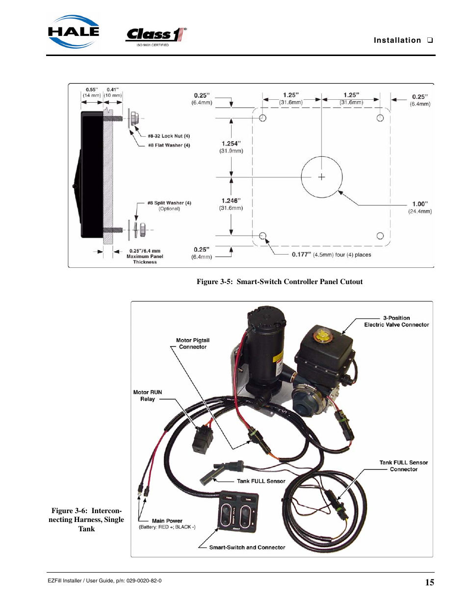Figure 3-5: smart-switch controller panel cutout, Figure 3-6: interconnecting harness, single tank, Figure 3-5:smart-switch controller panel cutout | Figure 3-6:interconnecting harness, single tank | Class1 EZFill Foam Refill User Manual | Page 15 / 46