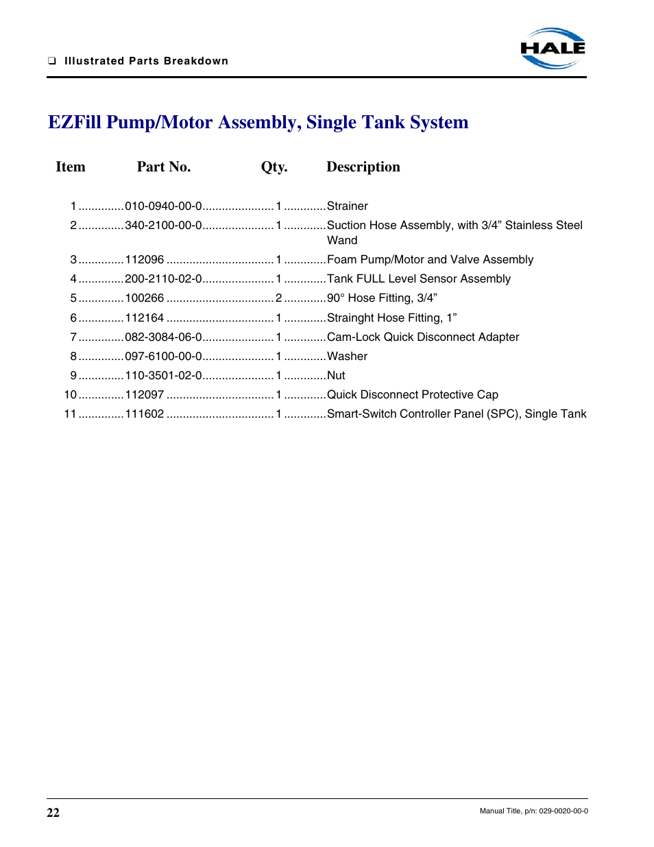 Ezfill pump/motor assembly, single tank system | Class1 EZFill Foam Refill User Manual | Page 22 / 46