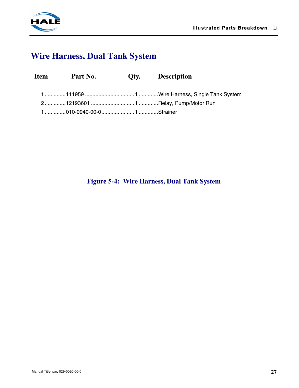 Wire harness, dual tank system, Figure 5-4: wire harness, dual tank system, Figure 5-4:wire harness, dual tank system | Class1 EZFill Foam Refill User Manual | Page 27 / 46