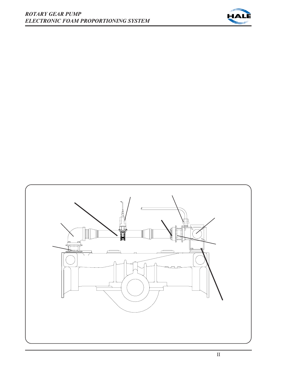 Plumbing component installation, Water and foam solution plumbing, Optional hale piping components | Figure 2-6. typical midship pump installation | Hale 5.0 FoamLogix User Manual | Page 42 / 122
