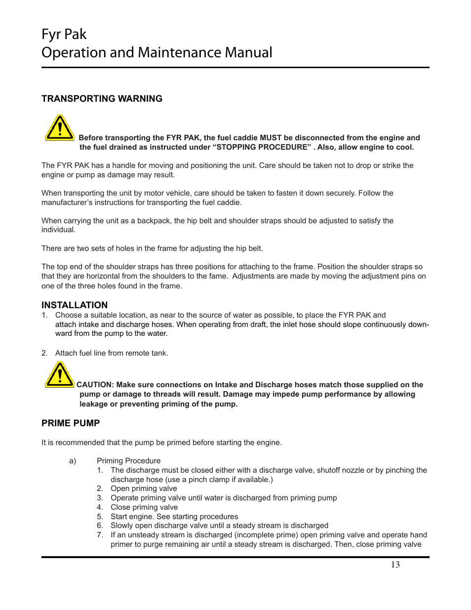 Fyr pak operation and maintenance manual | Hale Fyr Pak(2006 to Present) User Manual | Page 13 / 39
