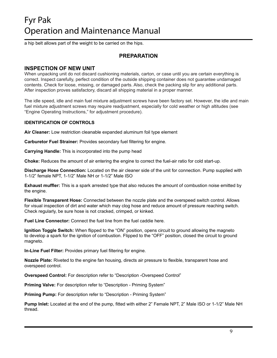 Fyr pak operation and maintenance manual | Hale Fyr Pak(2006 to Present) User Manual | Page 9 / 39