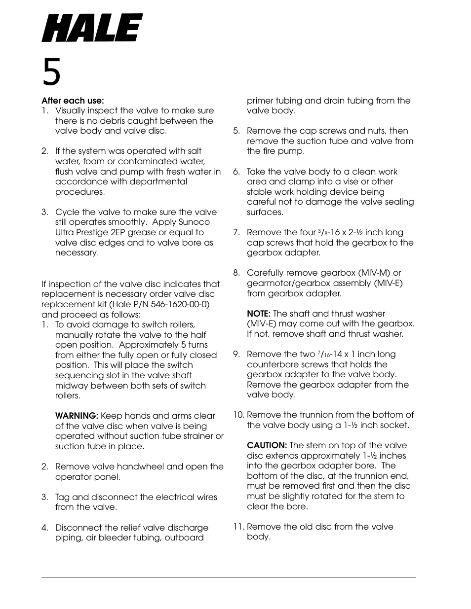 Maintenance, Aster, Ntake | Alve | Hale Master Intake Valve User Manual | Page 22 / 46