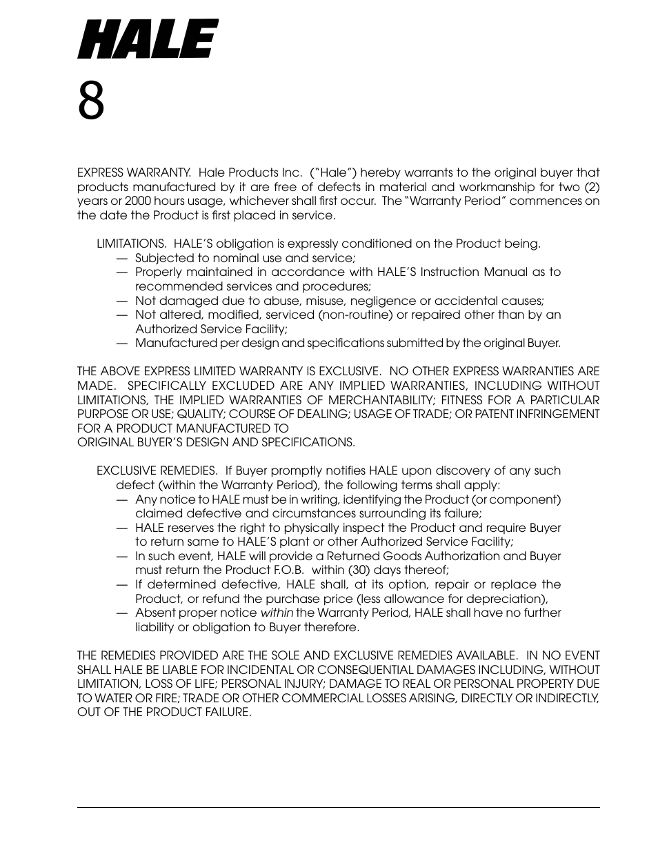 Warranty, Aster, Ntake | Alve | Hale Master Intake Valve User Manual | Page 39 / 46