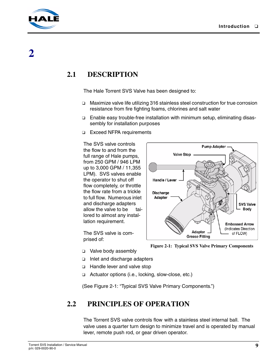 2 introduction, 1 description, Figure 2-1: typical svs valve primary components | 2 principles of operation, Introduction, Description, Principles of operation, 2introduction | Hale Torrent SVS Stainless Steel Valves User Manual | Page 9 / 100