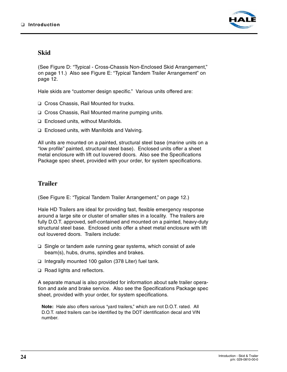 Skid, Trailer | Hale Trailer User Manual | Page 24 / 74