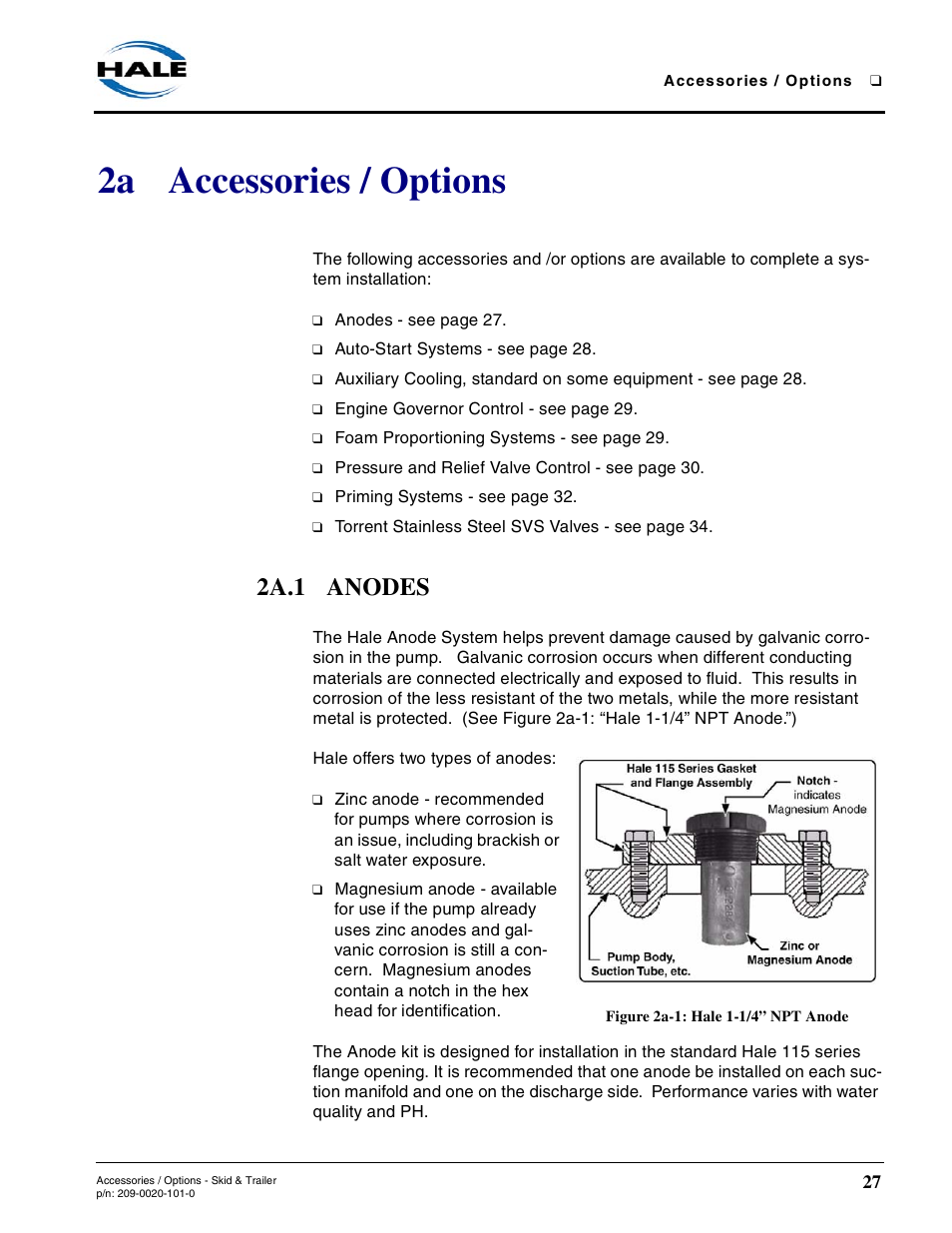 2a accessories / options, 2a.1 anodes, Figure 2a-1: hale 1-1/4” npt anode | Hale Trailer User Manual | Page 27 / 74