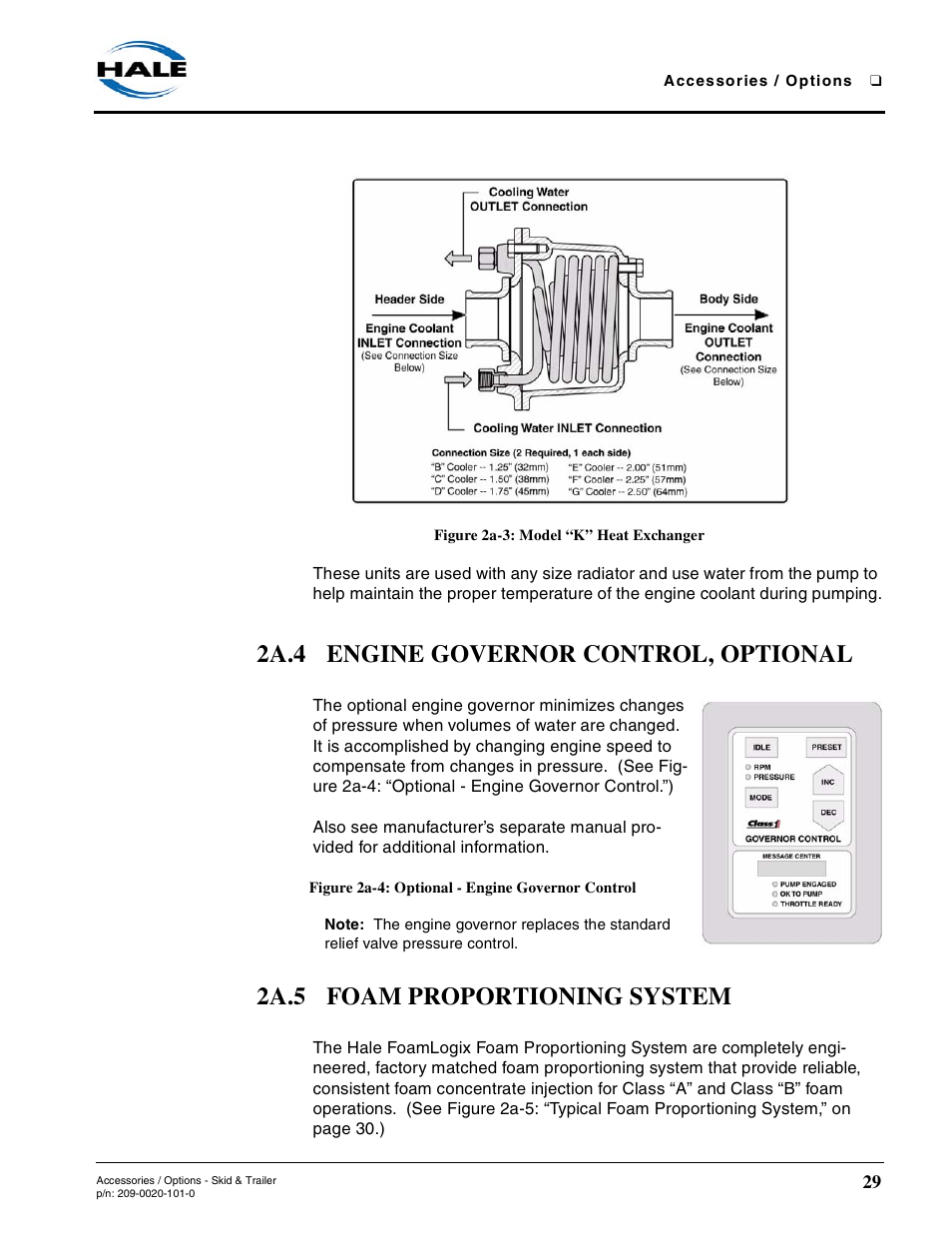 Figure 2a-3: model “k” heat exchanger, 2a.4 engine governor control, optional, Figure 2a-4: optional - engine governor control | 2a.5 foam proportioning system | Hale Trailer User Manual | Page 29 / 74