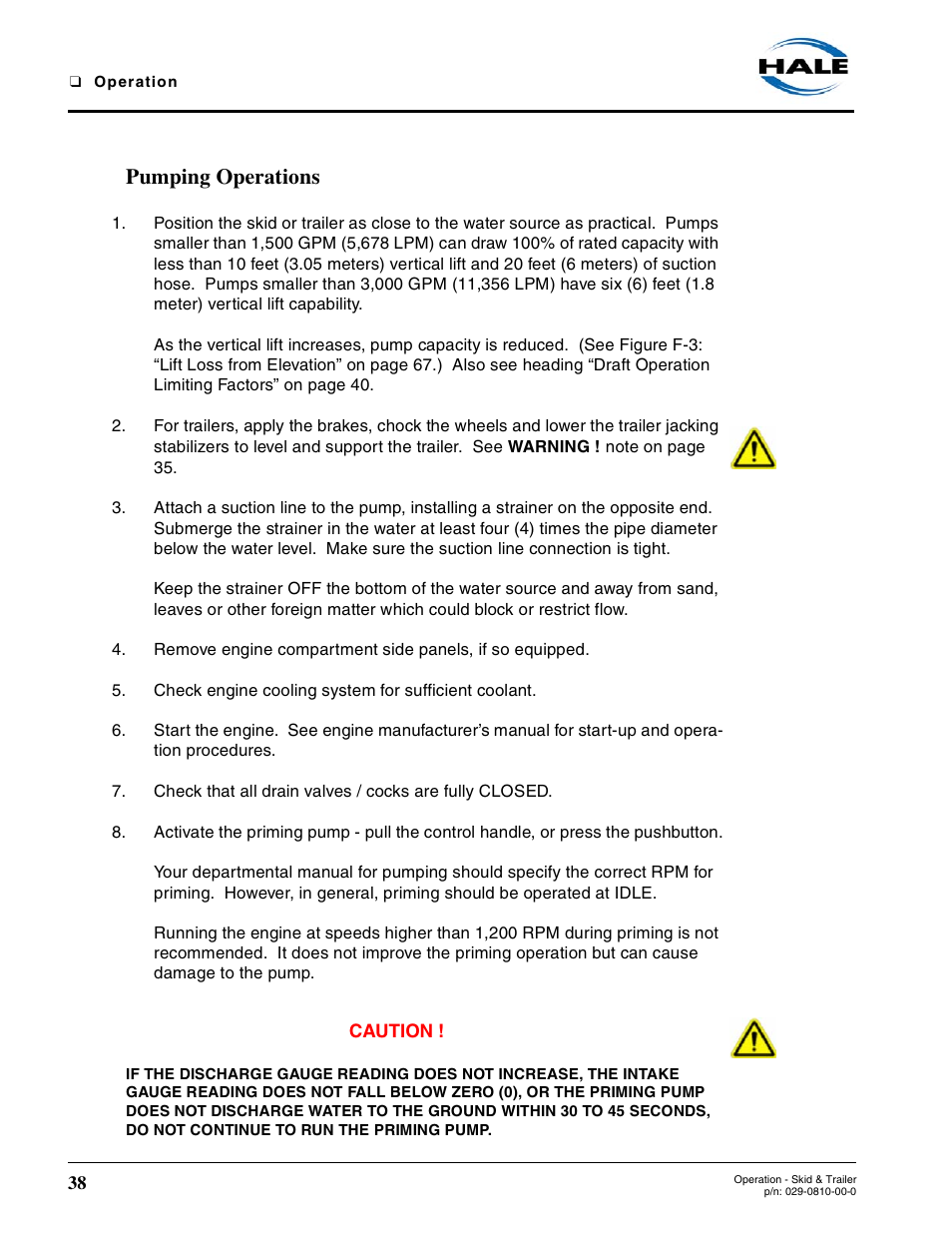 Pumping operations | Hale Trailer User Manual | Page 38 / 74