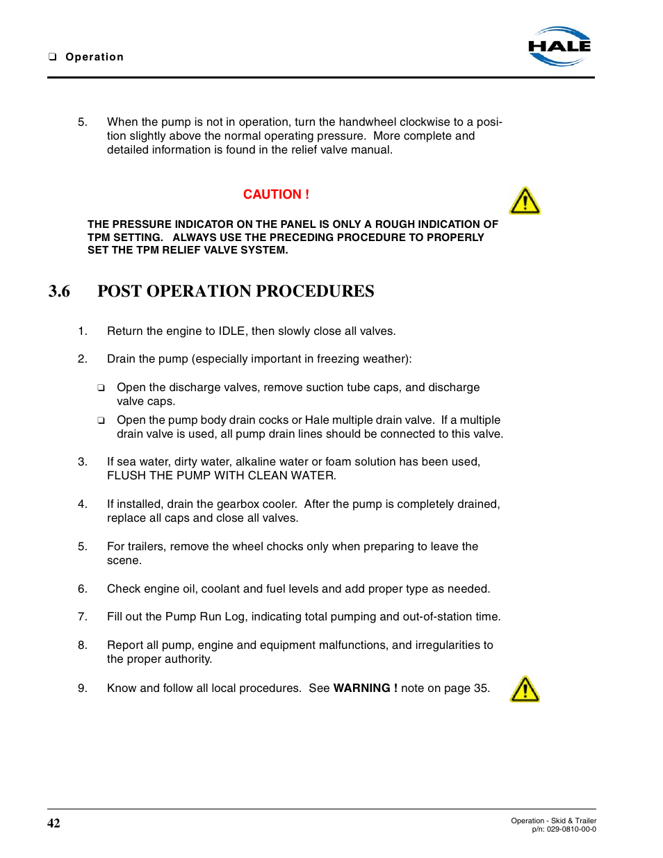 6 post operation procedures | Hale Trailer User Manual | Page 42 / 74