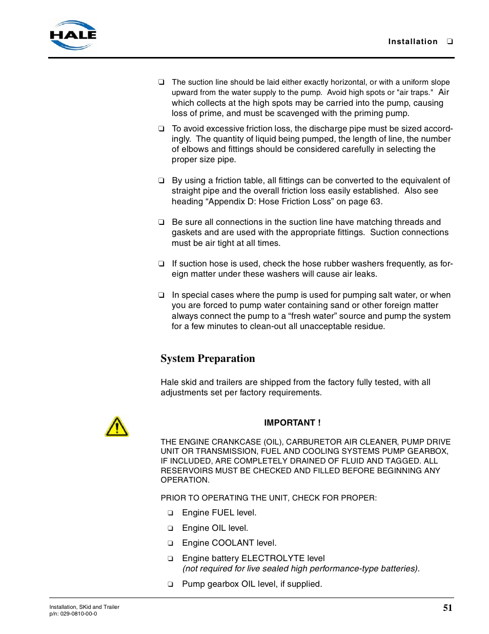 System preparation | Hale Trailer User Manual | Page 51 / 74