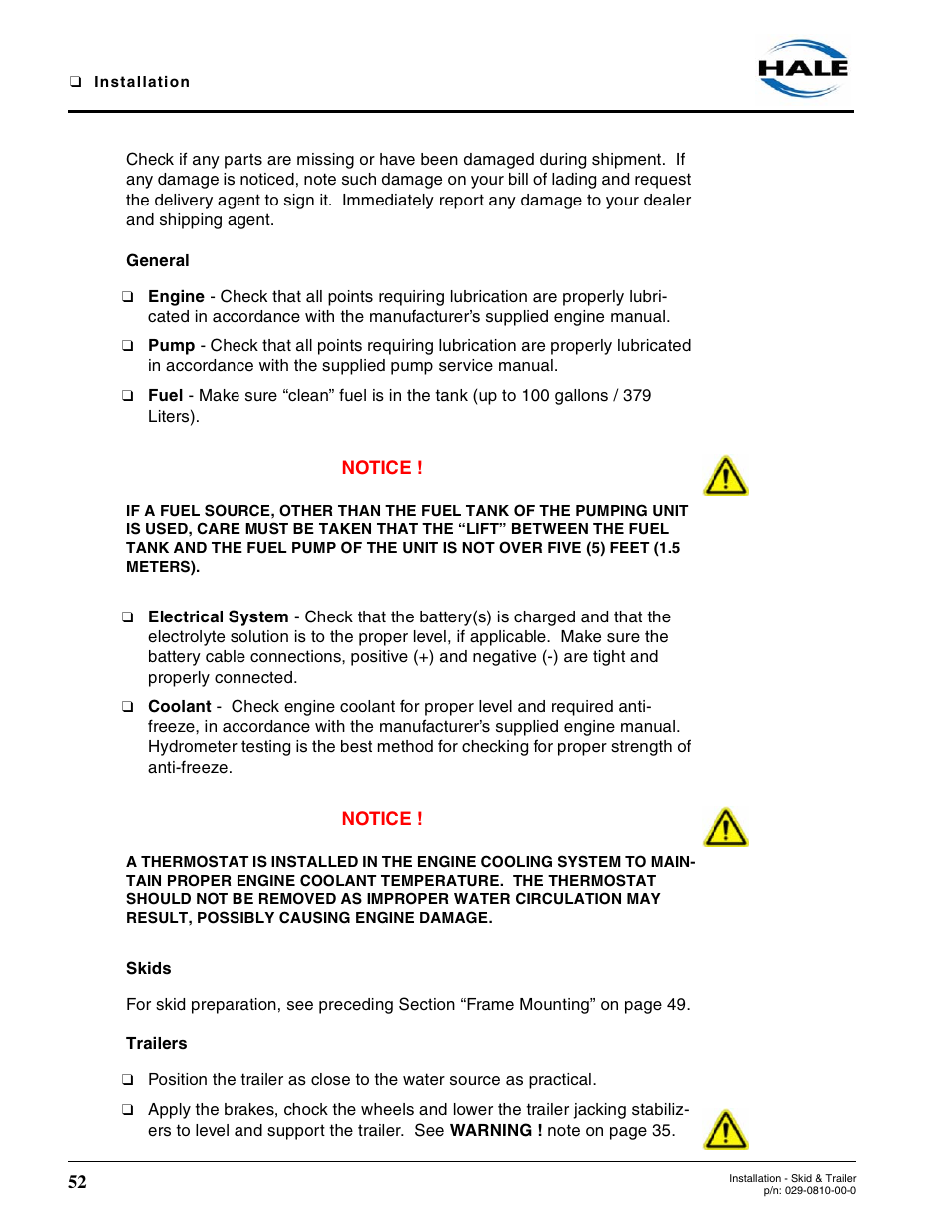 General, Skids, Trailers | Hale Trailer User Manual | Page 52 / 74