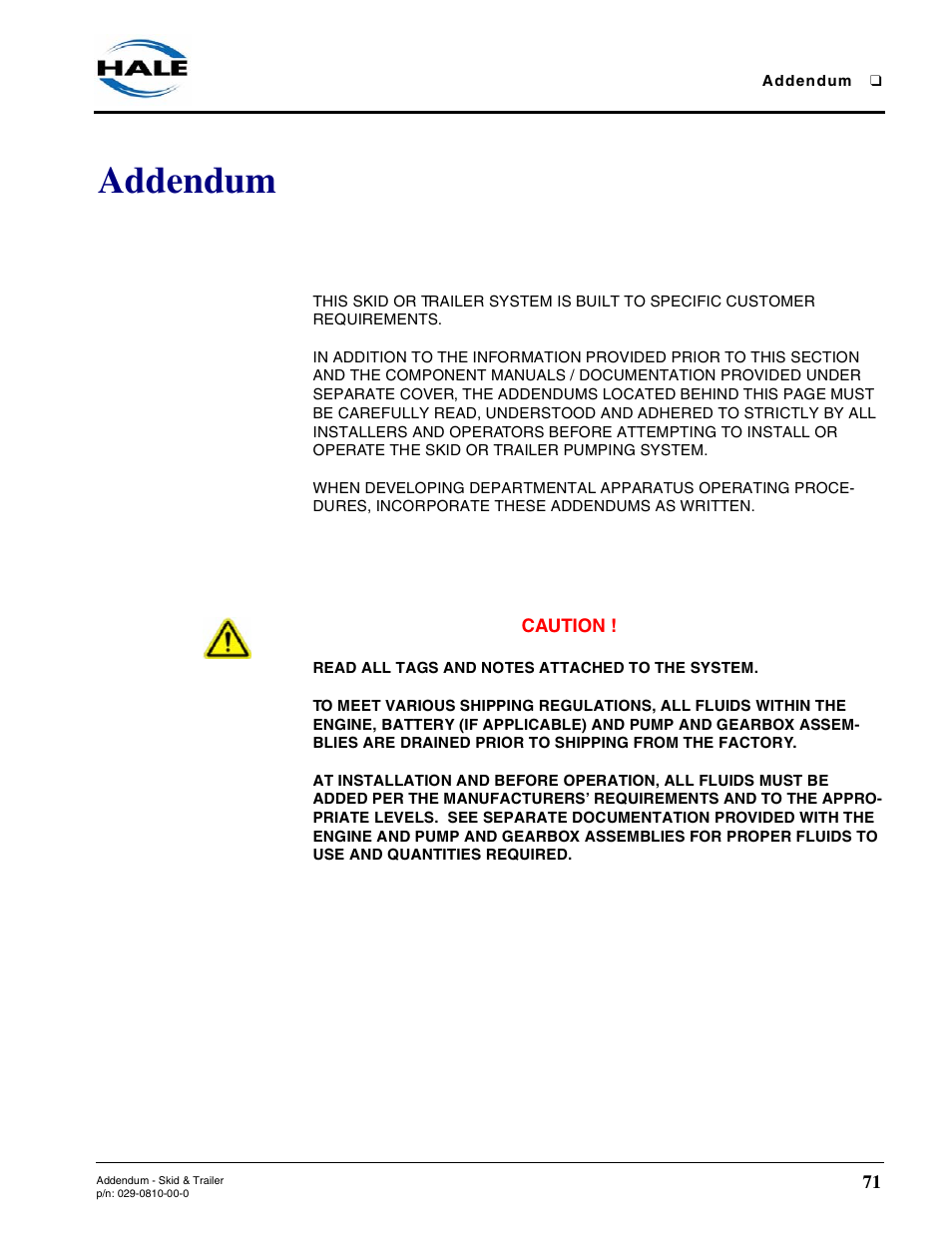 Addendum | Hale Trailer User Manual | Page 71 / 74