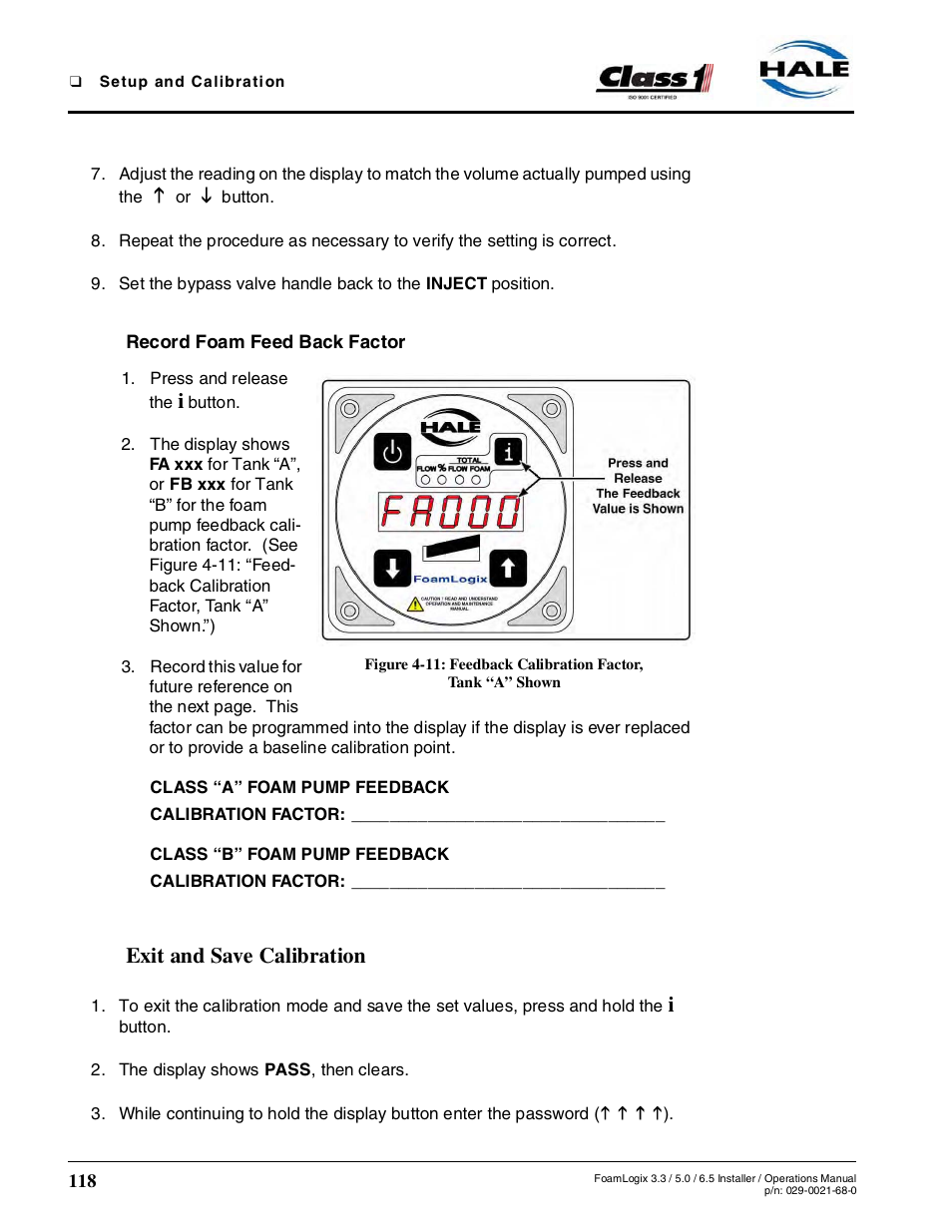 Exit and save calibration | Hale FoamLogix 6.5 User Manual | Page 118 / 194