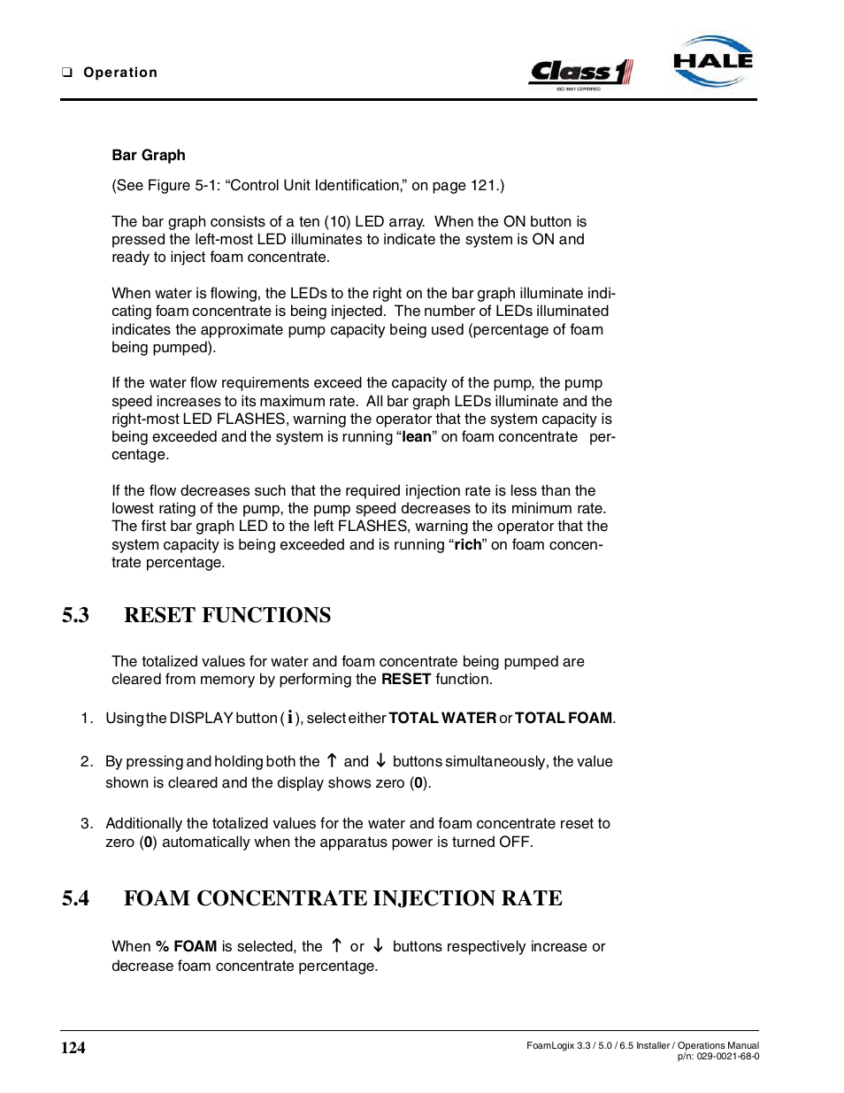 3 reset functions, 4 foam concentrate injection rate | Hale FoamLogix 6.5 User Manual | Page 124 / 194