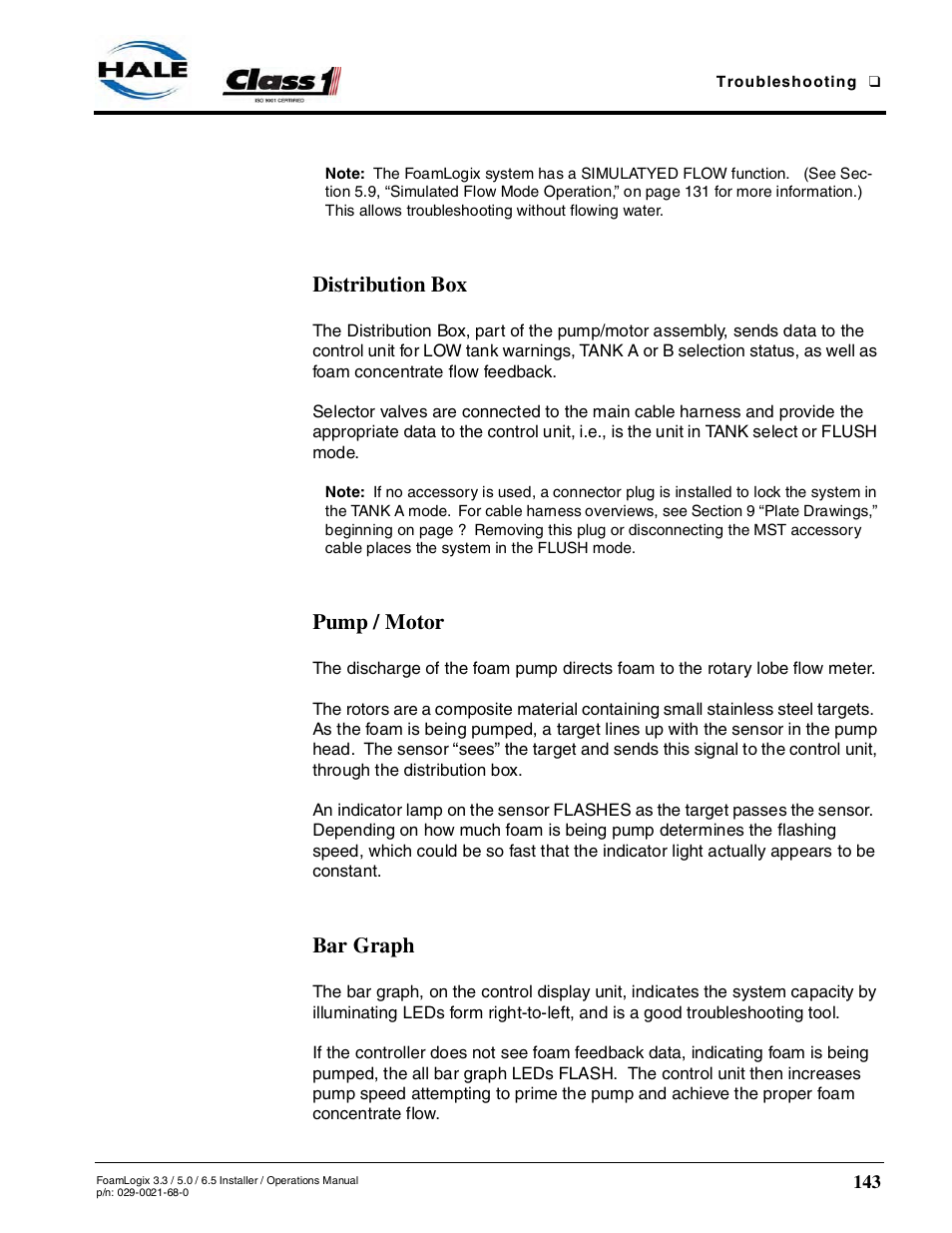 Distribution box, Pump / motor, Bar graph | Hale FoamLogix 6.5 User Manual | Page 143 / 194