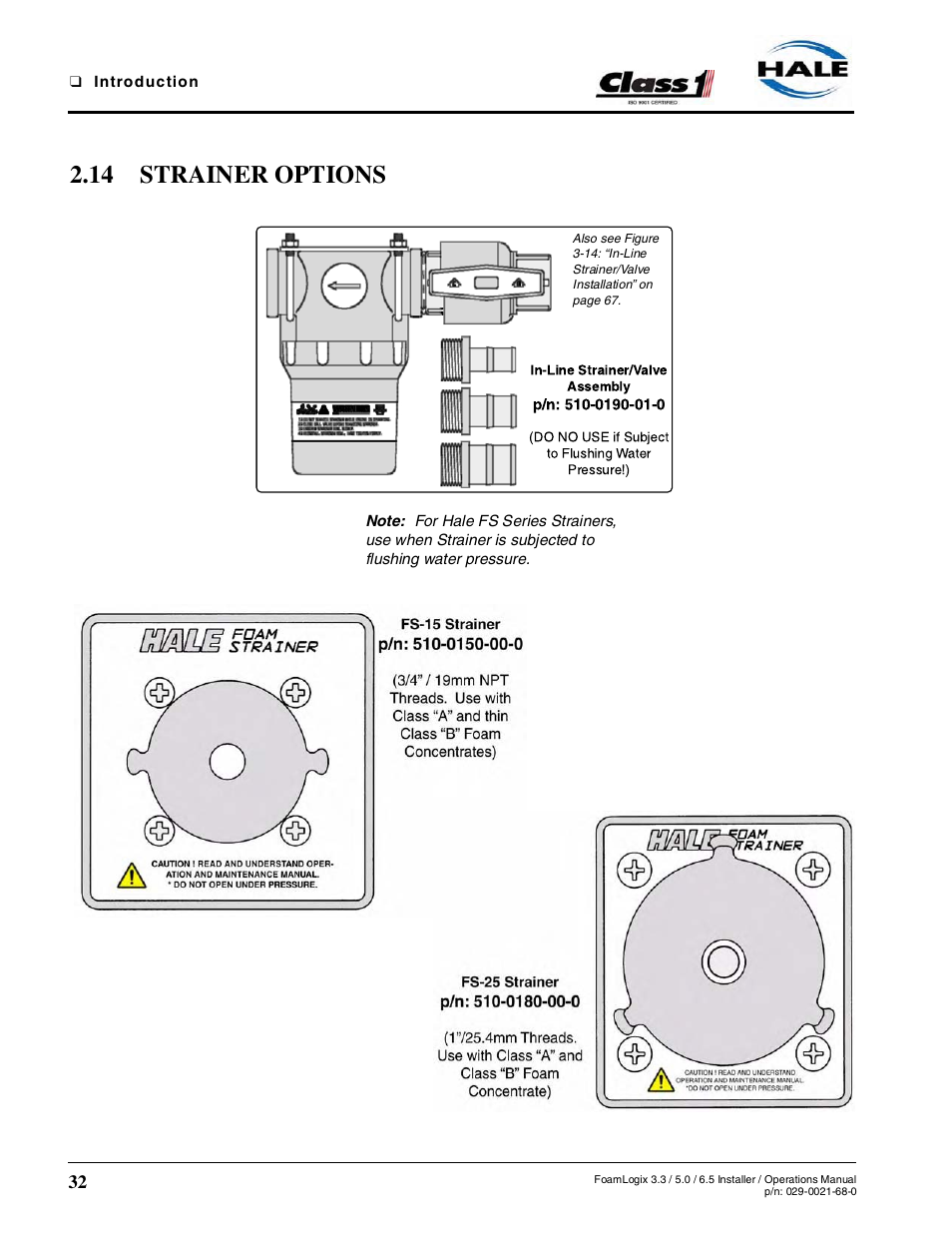 14 strainer options | Hale FoamLogix 6.5 User Manual | Page 32 / 194