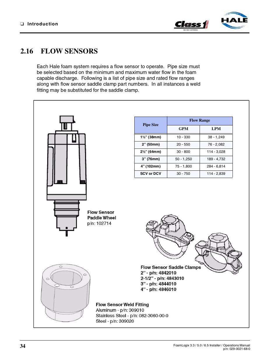 16 flow sensors | Hale FoamLogix 6.5 User Manual | Page 34 / 194