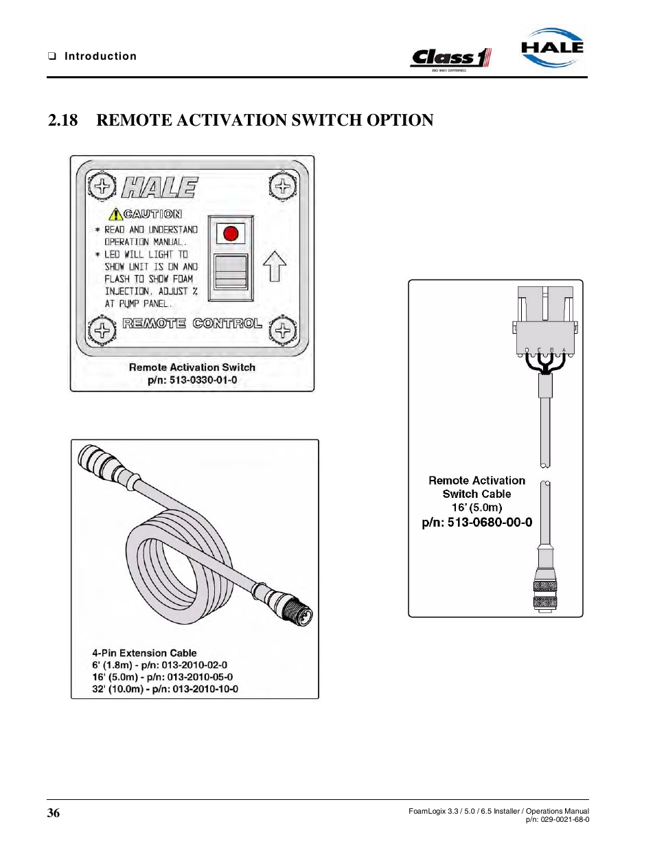 18 remote activation switch option | Hale FoamLogix 6.5 User Manual | Page 36 / 194