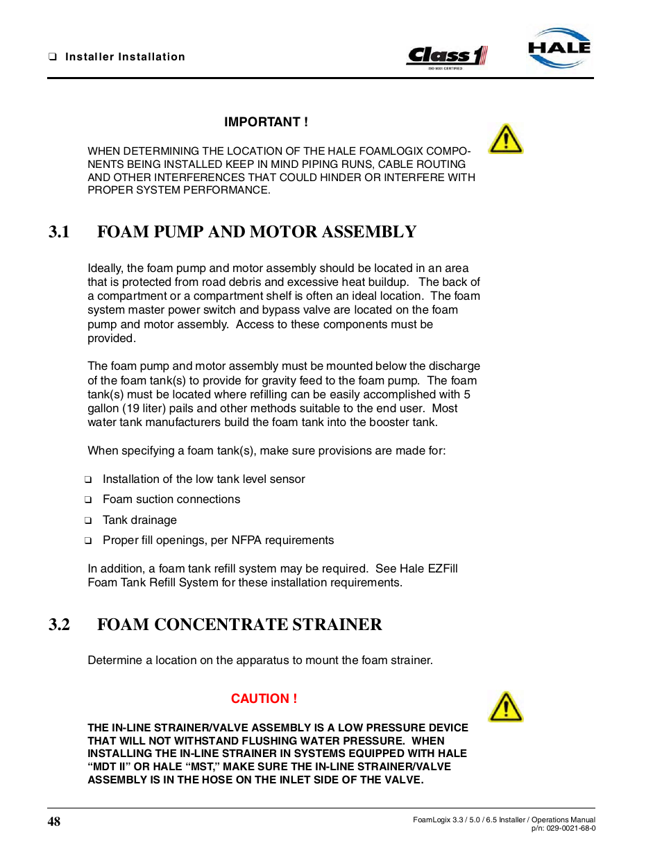 1 foam pump and motor assembly, 2 foam concentrate strainer | Hale FoamLogix 6.5 User Manual | Page 48 / 194