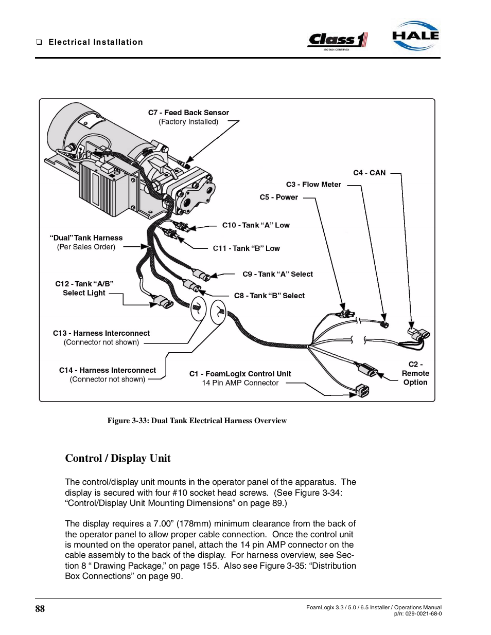 Figure 3-33: dual tank electrical harness overview, Control / display unit | Hale FoamLogix 6.5 User Manual | Page 88 / 194