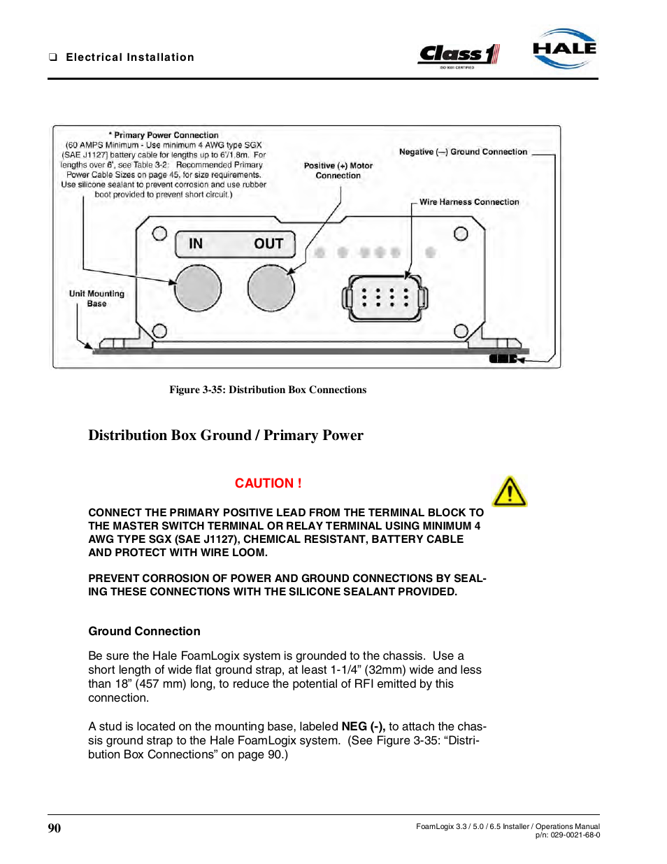 Figure 3-35: distribution box connections, Distribution box ground / primary power | Hale FoamLogix 6.5 User Manual | Page 90 / 194