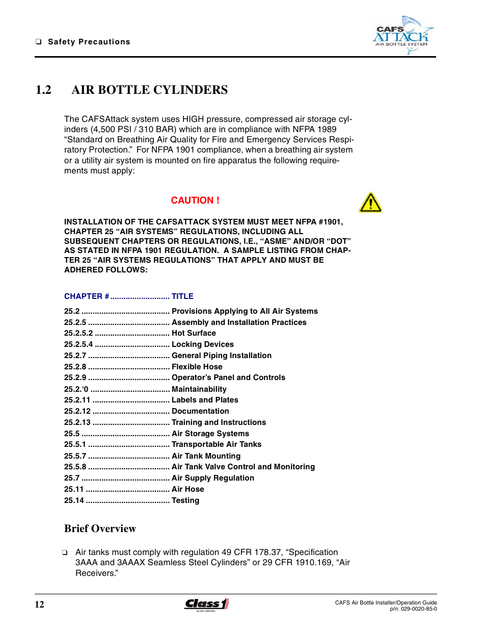 2 air bottle cylinders, Brief overview, Air bottle cylinders | Hale CAFS Attack User Manual | Page 12 / 100