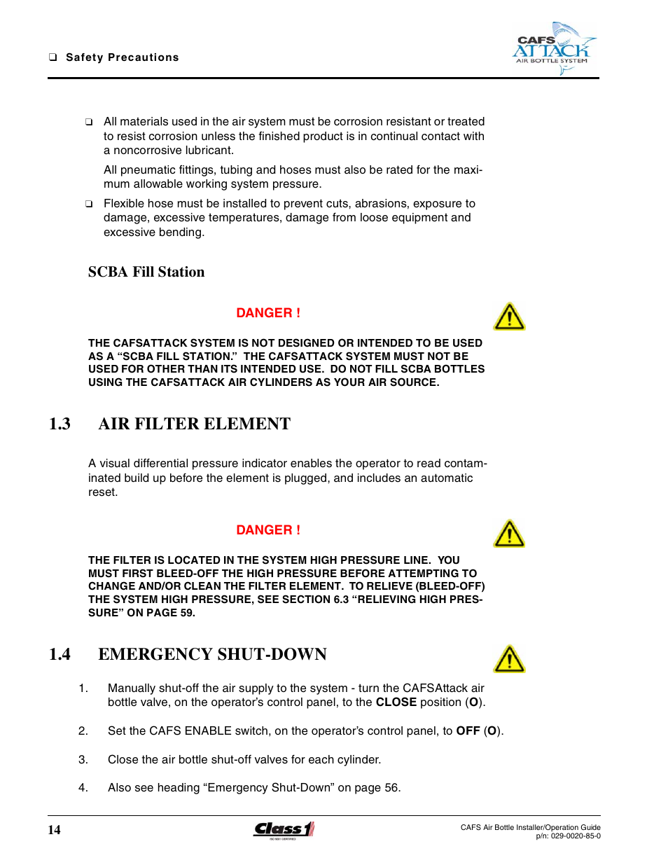 Scba fill station, 3 air filter element, 4 emergency shut-down | Air filter element, Emergency shut-down | Hale CAFS Attack User Manual | Page 14 / 100