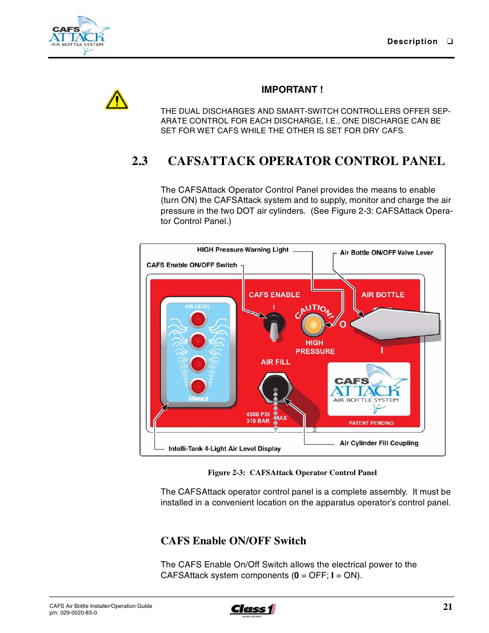 3 cafsattack operator control panel, Figure 2-3: cafsattack operator control panel, Cafs enable on/off switch | Cafsattack operator control panel | Hale CAFS Attack User Manual | Page 21 / 100