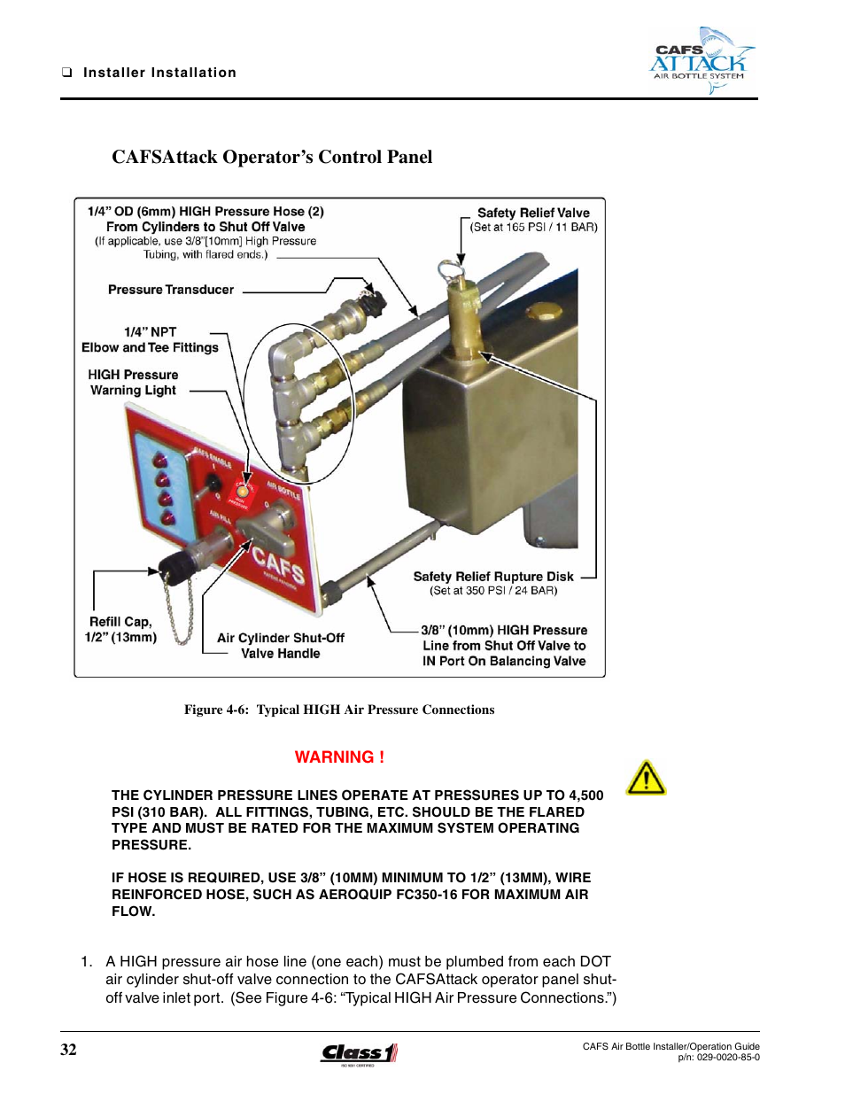 Cafsattack operator’s control panel, Figure 4-6: typical high air pressure connections | Hale CAFS Attack User Manual | Page 32 / 100