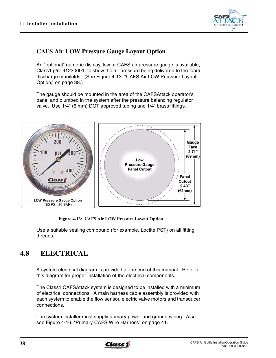 Cafs air low pressure gauge layout option, Figure 4-13: cafs air low pressure layout option, 8 electrical | Electrical | Hale CAFS Attack User Manual | Page 38 / 100