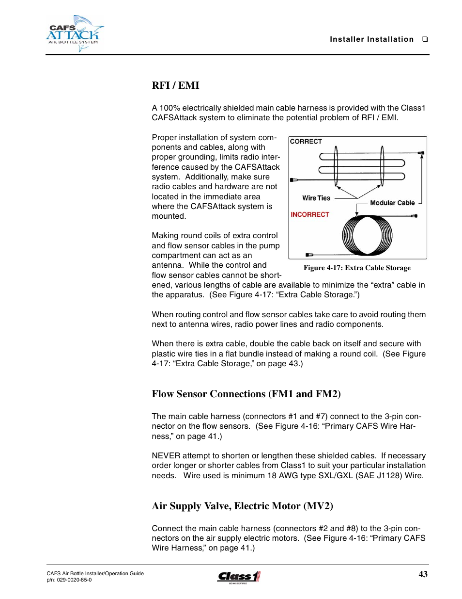 Rfi / emi, Figure 4-17: extra cable storage, Flow sensor connections (fm1 and fm2) | Air supply valve, electric motor (mv2), Electrical - continued | Hale CAFS Attack User Manual | Page 43 / 100