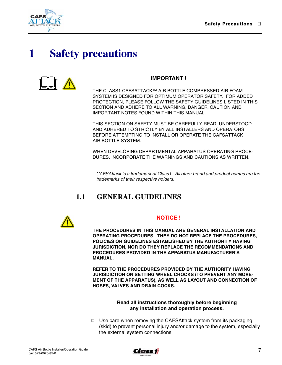 1 safety precautions, 1 general guidelines, Safety precautions | General guidelines, 1safety precautions | Hale CAFS Attack User Manual | Page 7 / 100
