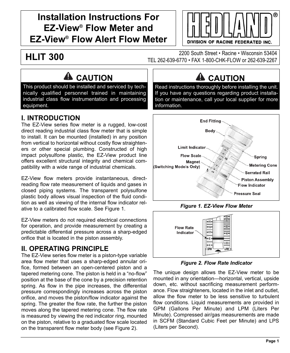 Ez-flow meter, hlit 300, Installation instructions for ez-view, Flow meter and ez-view | Flow alert flow meter, Hlit 300, Caution | Hale CAFS Attack User Manual | Page 79 / 100