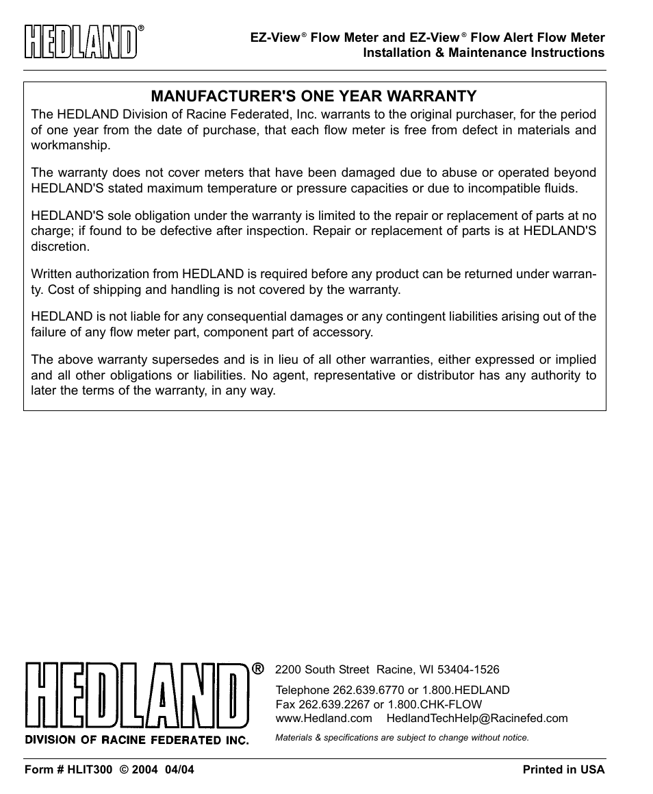 Manufacturer's one year warranty | Hale CAFS Attack User Manual | Page 82 / 100