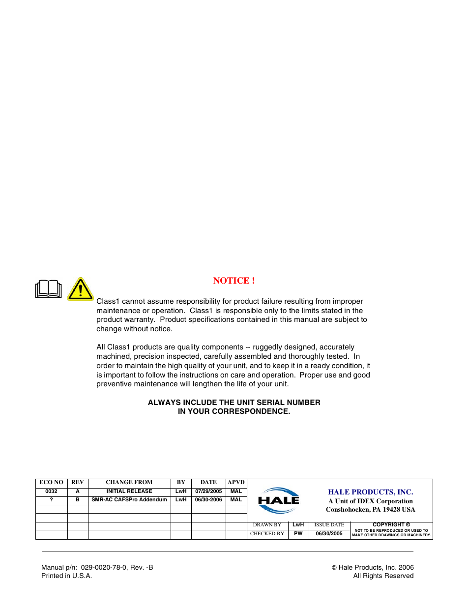 Notice, Hale products, inc | Hale SMR-AC-140 CAFS User Manual | Page 2 / 14