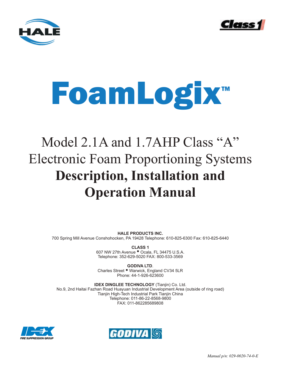 Class1 FoamLogix 2.1A & 1.7AHP REV D User Manual | 96 pages