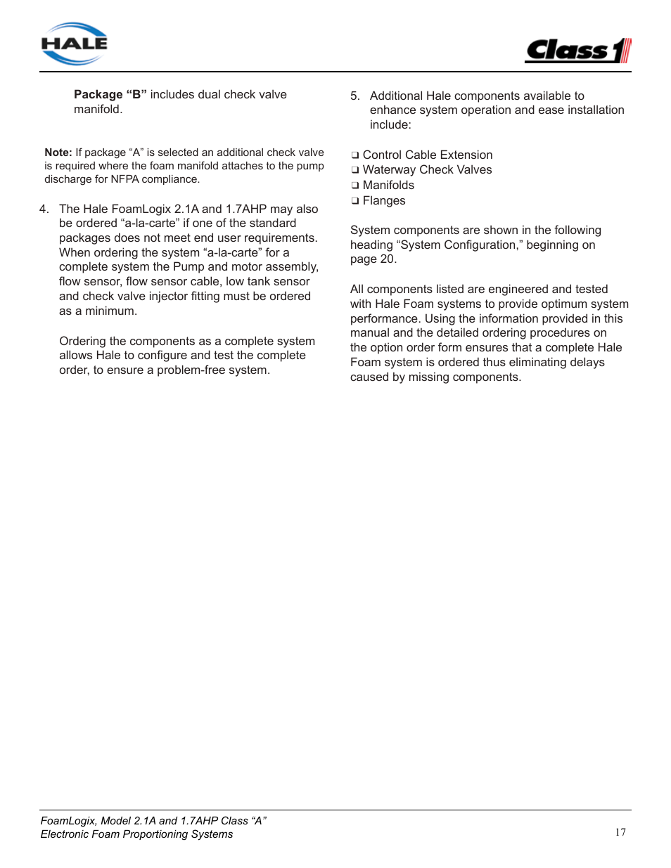 Class1 FoamLogix 2.1A & 1.7AHP REV D User Manual | Page 17 / 96