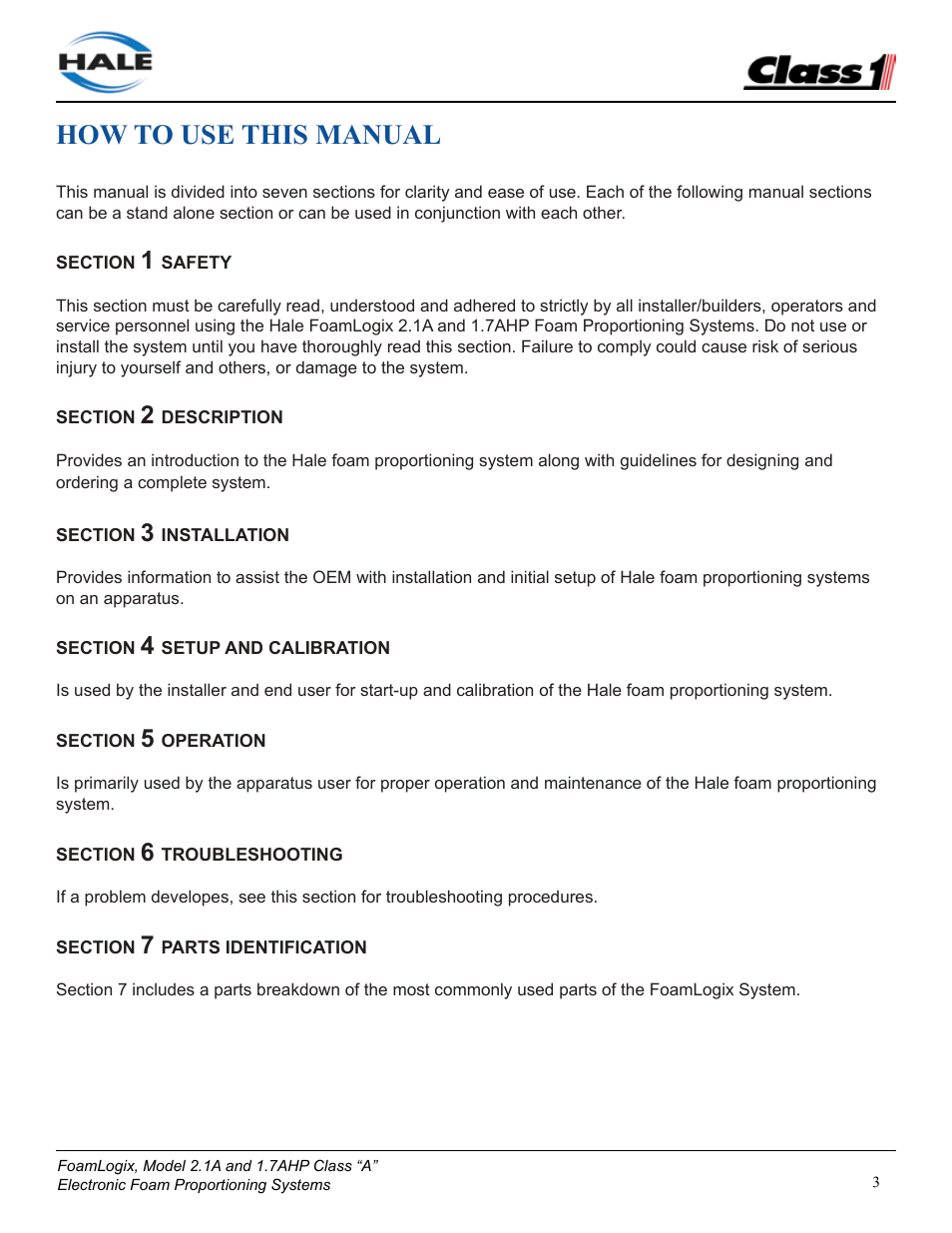 How to use this manual | Class1 FoamLogix 2.1A & 1.7AHP REV D User Manual | Page 3 / 96