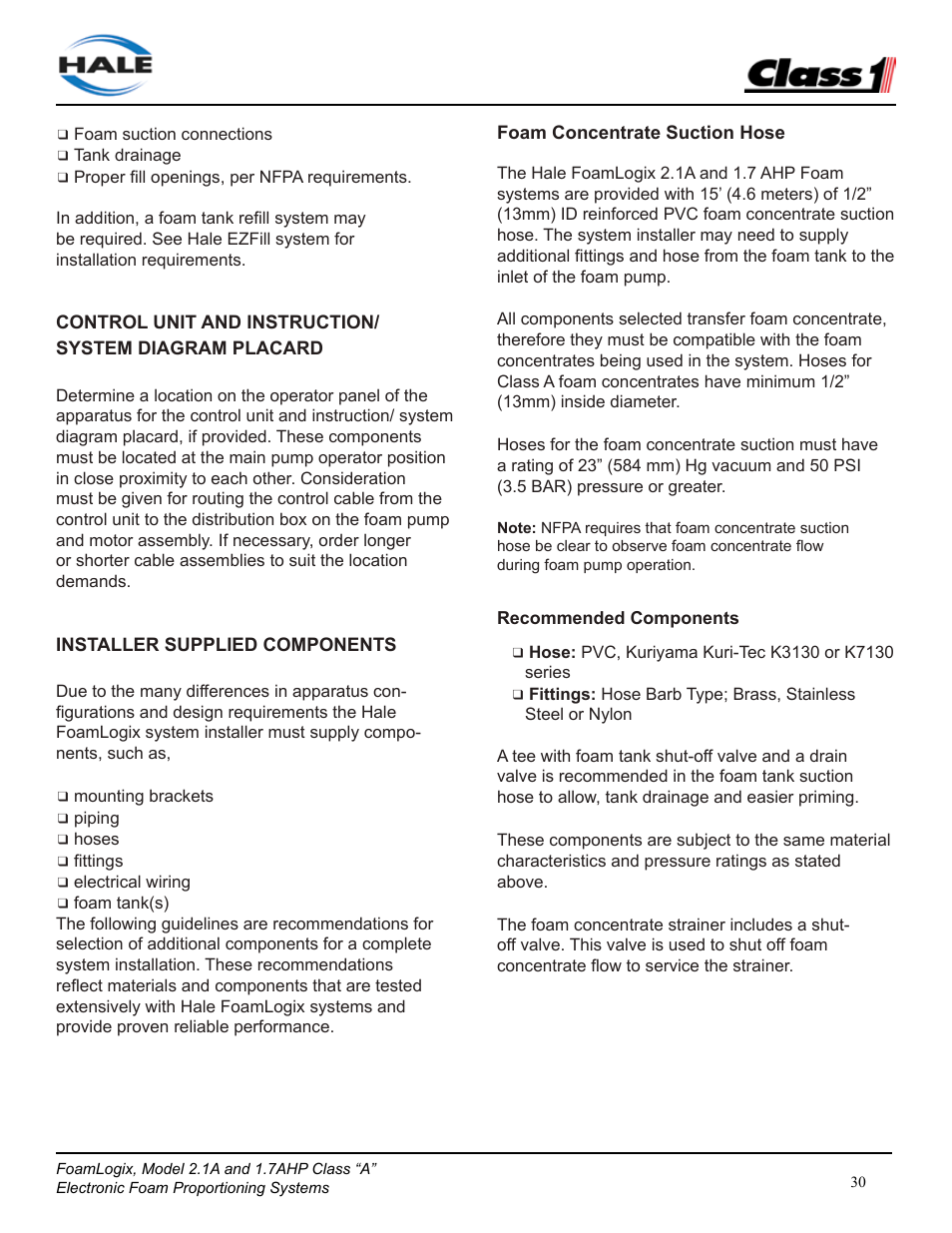 Class1 FoamLogix 2.1A & 1.7AHP REV D User Manual | Page 30 / 96