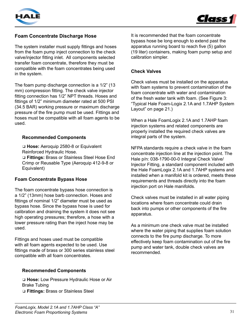 Class1 FoamLogix 2.1A & 1.7AHP REV D User Manual | Page 31 / 96