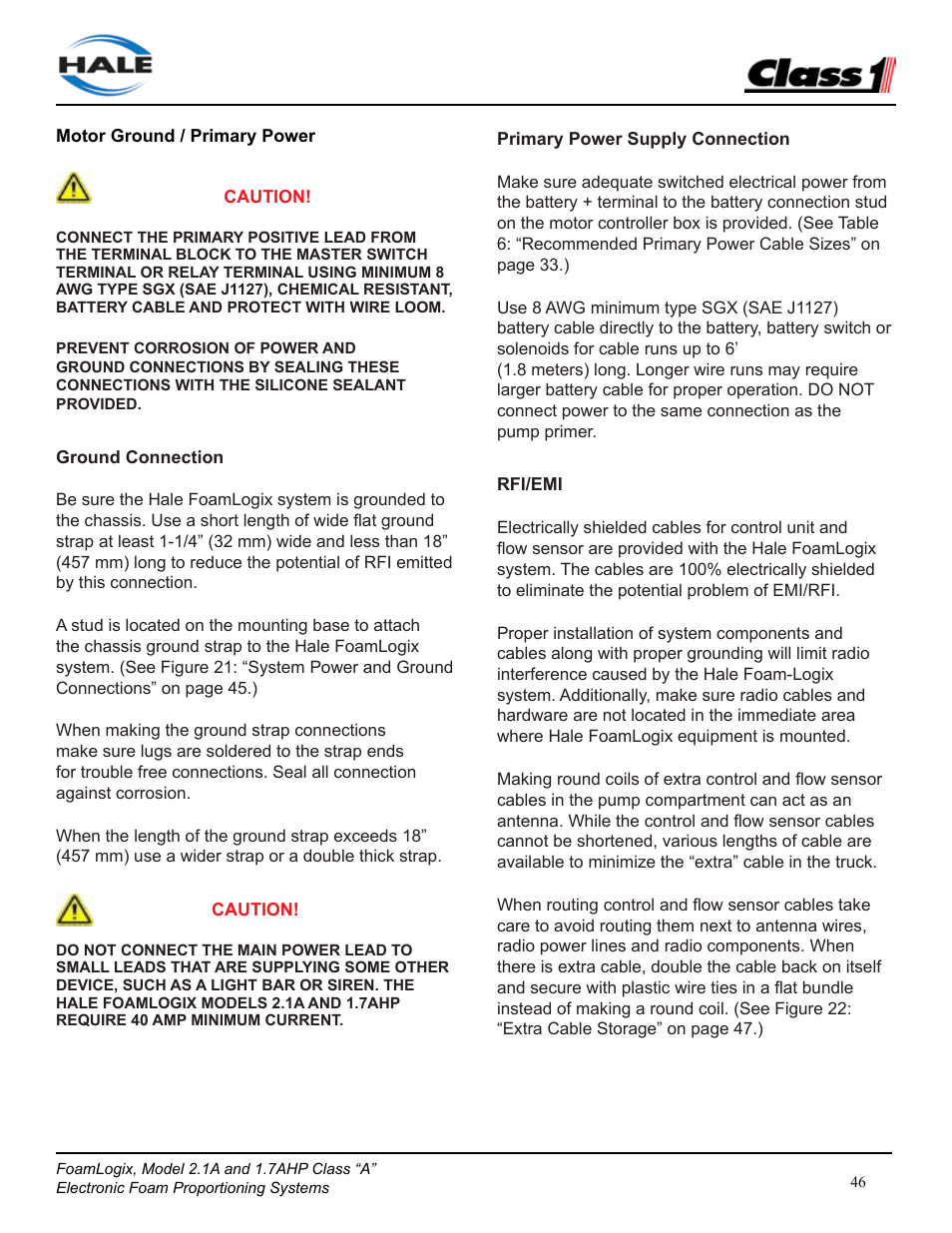 Class1 FoamLogix 2.1A & 1.7AHP REV D User Manual | Page 46 / 96