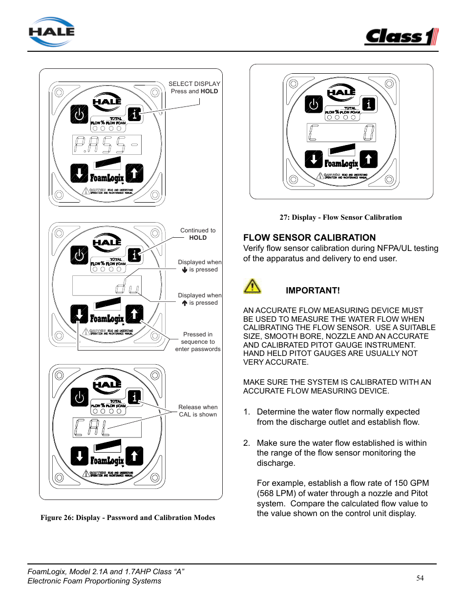 Flow sensor calibration | Class1 FoamLogix 2.1A & 1.7AHP REV D User Manual | Page 54 / 96