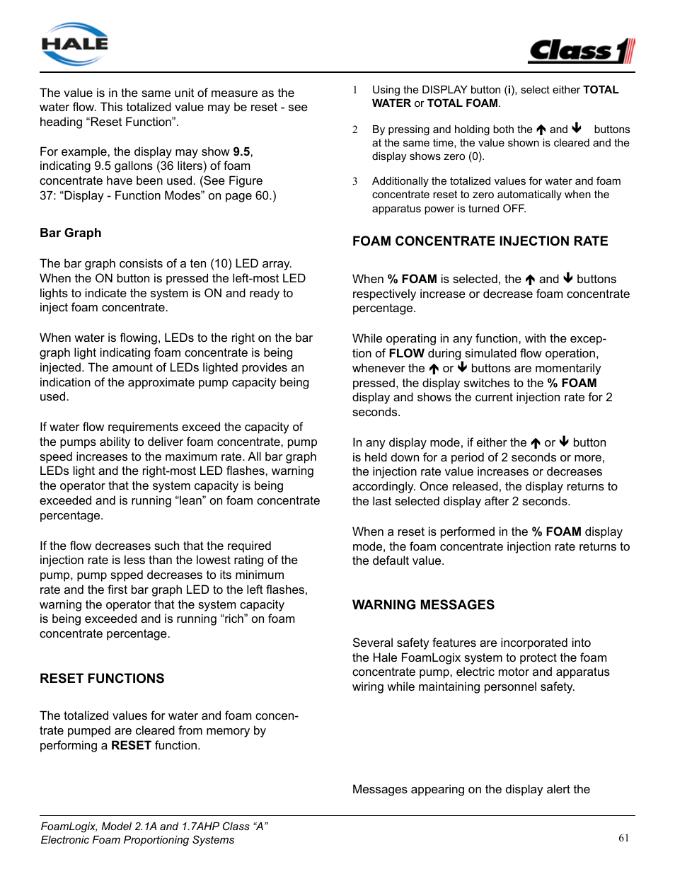 Class1 FoamLogix 2.1A & 1.7AHP REV D User Manual | Page 61 / 96