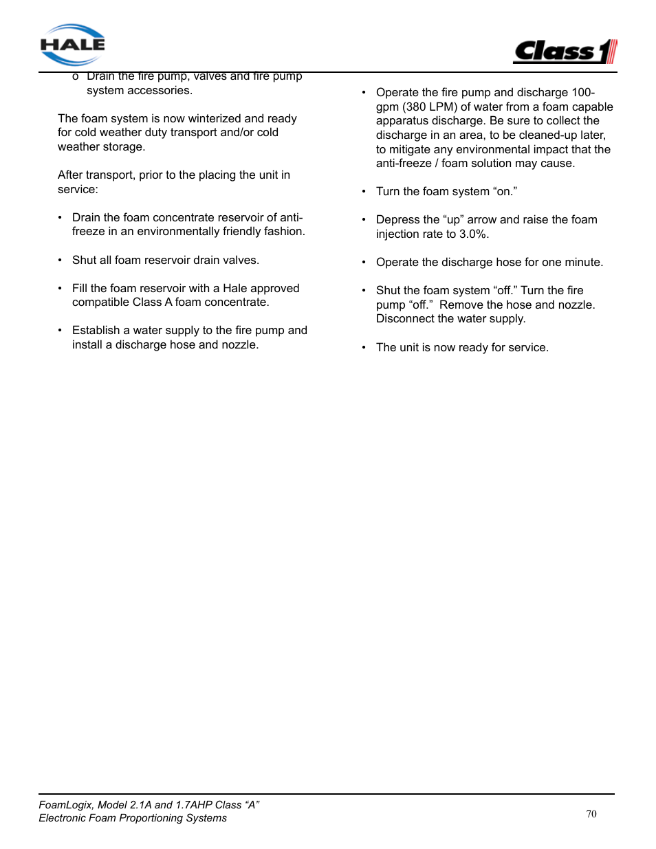 Class1 FoamLogix 2.1A & 1.7AHP REV D User Manual | Page 70 / 96