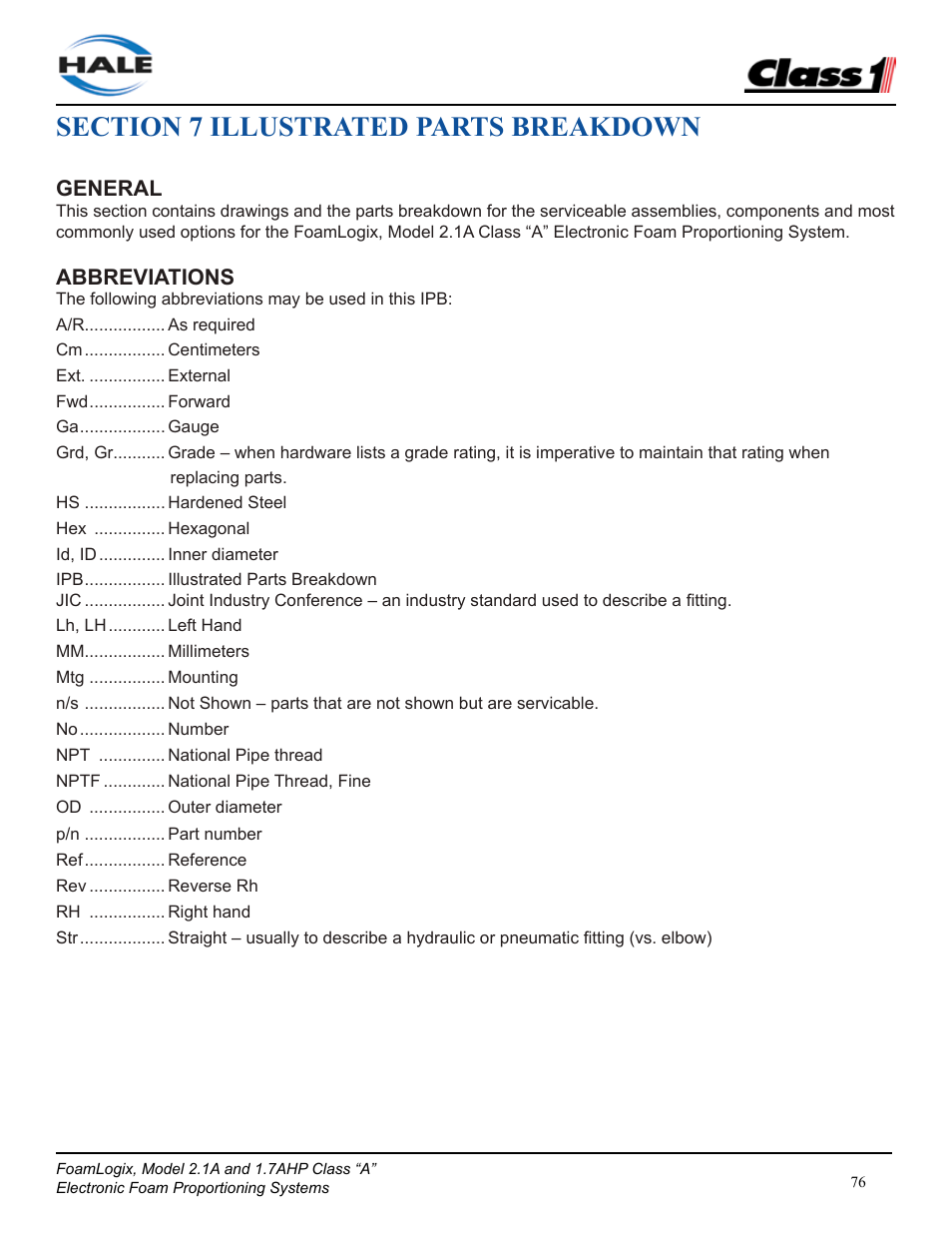 Class1 FoamLogix 2.1A & 1.7AHP REV D User Manual | Page 76 / 96