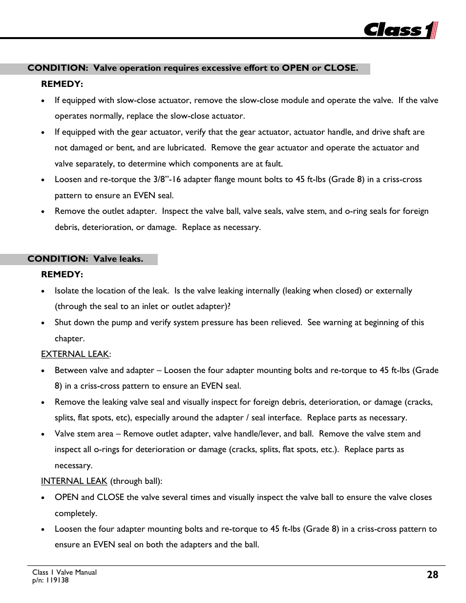 Class1 Valve - 119138 User Manual | Page 28 / 30