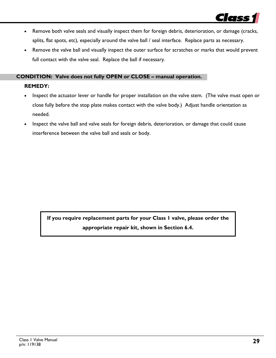 Class1 Valve - 119138 User Manual | Page 29 / 30